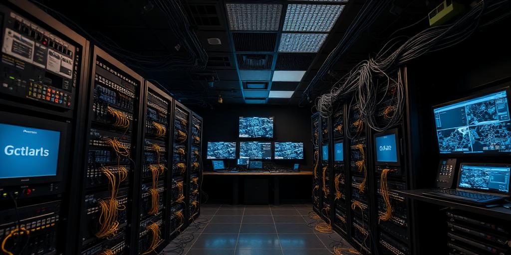 Network operations center with structured cabling racks